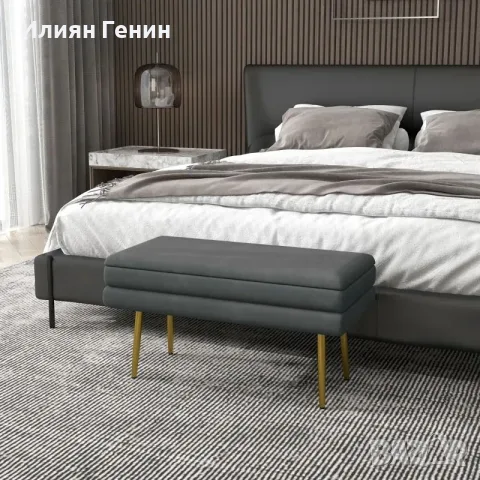 HOMCOM Тапицирана пейка с място за съхранение, стомана, 79,5 см x 37,5 см x 43 см, снимка 9 - Дивани и мека мебел - 56048711