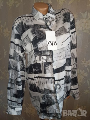 Zara L  -Мъжка нова с етикет риза с абстрактни черно- бели фигури , снимка 6 - Ризи - 40532982