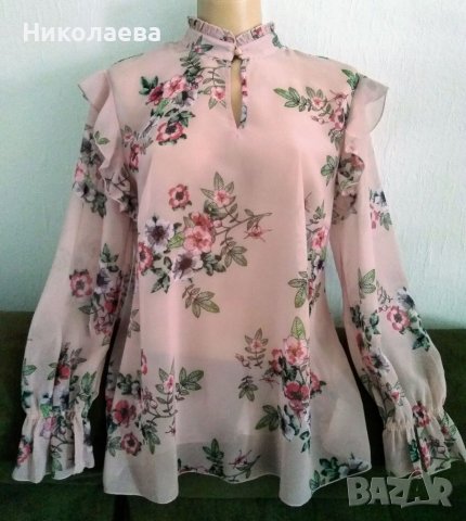 Елегантна блуза-туника в розово ,на цветя,XL, снимка 2 - Блузи с дълъг ръкав и пуловери - 37342874