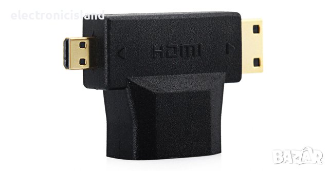Позлатен 3 в 1 HDMI женски към Micro HDMI и Mini HDMI мъжки конвертор 1080P, снимка 1 - Стойки, 3D очила, аксесоари - 42462655