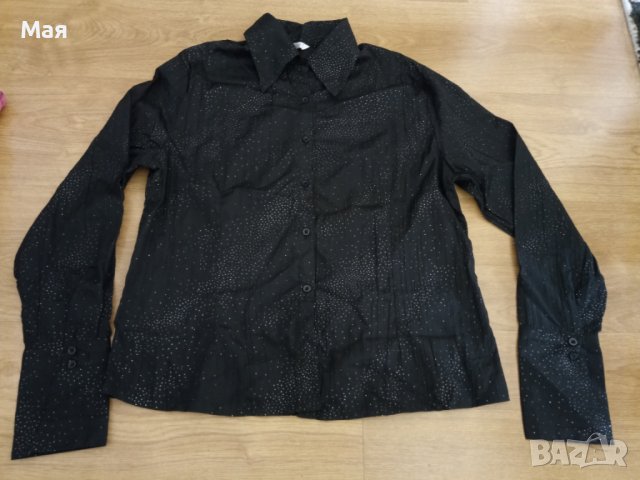 Елегантна черна дамска риза с камъчета, снимка 1 - Ризи - 38844542