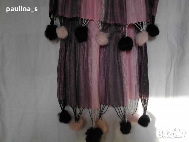 Розова феерия / комплект от ангорско бомбе, шал с топки от естествена заешка кожа, снимка 9 - Шапки - 30288888