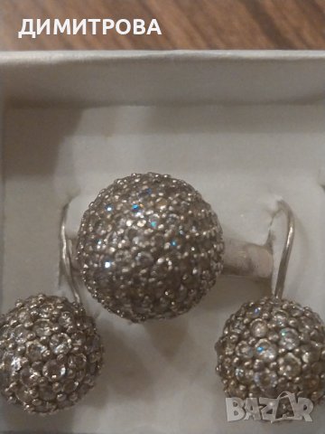 Сребърен комплект  обеци и пръстен с камъни Swarovski, снимка 4 - Пръстени - 42815503
