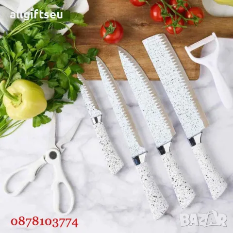 Професионален комплект метални ножове с 6 части Бели в опаковка, снимка 1