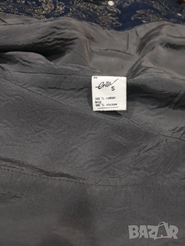 Елегантно дамско тъмносиньо яке / сако със златисти мотиви Енита, снимка 5 - Сака - 31343782