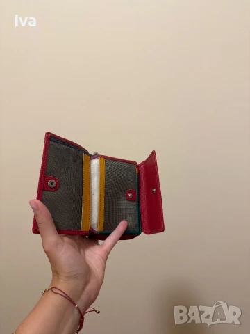 Червено портмоне естествена кожа, снимка 3 - Портфейли, портмонета - 51430138