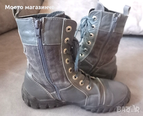 Топли български зимни боти от естествена кожа и велур – № 38