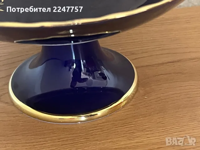 Фруктиера  порцелан кобалт с позлата , снимка 3 - Антикварни и старинни предмети - 50174150