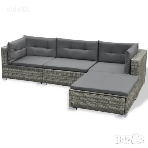 vidaXL Градински комплект с възглавници, 6 части, сив полиратан, снимка 5 - Градински мебели, декорация  - 56147553