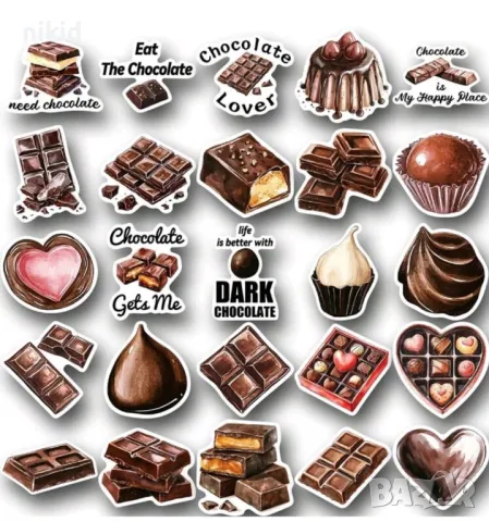 50 бр шоколад десерти лакомства самозалепващи лепенки стикери за украса декор картонена торта, снимка 4 - Други - 49839384