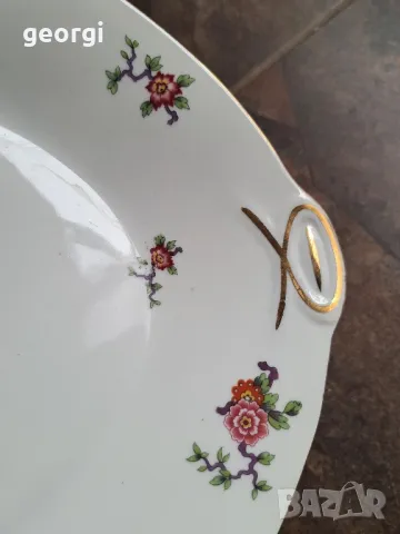 голямо елипсовидно порцеланово плато с цветя и райски птици  Limoges 8/5, снимка 7 - Сервизи - 49939077