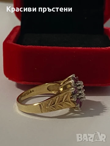 Златен пръстен с рубини и диаманти/брилянти, снимка 6 - Пръстени - 50925910