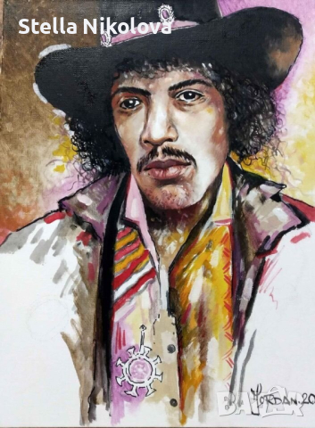 Портрет на Jimi Hendrix,30/40, маслени бои,картон,без рамка