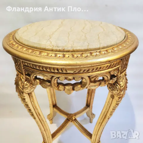Луксозна златиста помощна масичка с мраморен плот, снимка 7 - Маси - 49110873
