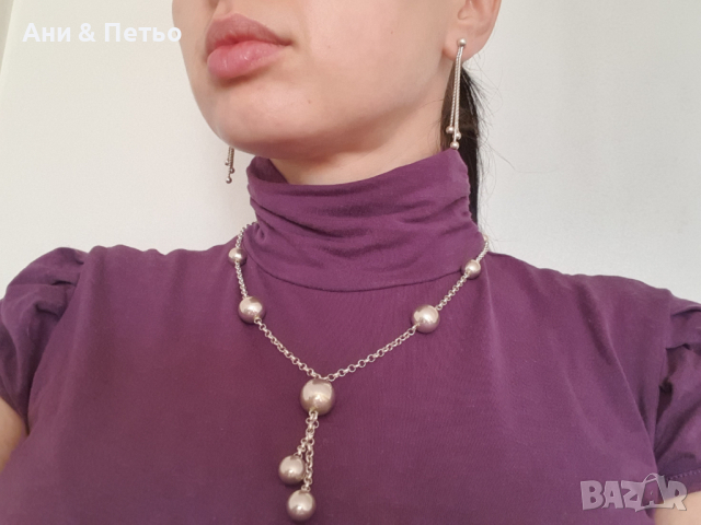 Сребърен комплект: Колие и обеци топки, снимка 6 - Бижутерийни комплекти - 41854513