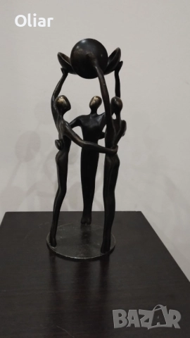 Винтидж декоративна статуетка "Три фигури" с модернистичен дизайн. Метал , снимка 6 - Статуетки - 51938400