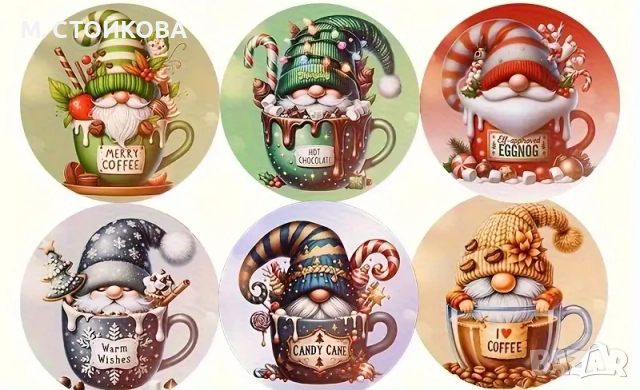 Големи дървени магнитчета за Коледа - гномове