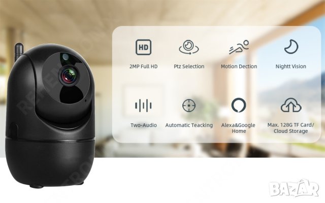 Камера за видеонаблюдение, wifi камера IP, охранителна камера, Бебефон, въртяща с микрофон, V380 pro, снимка 3 - IP камери - 38221216
