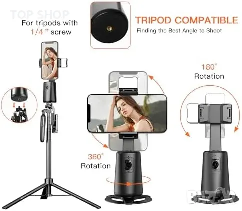Нов Стабилизатор за телефон с AI проследяване и 360° ротация Телефонен статив, снимка 2 - Чанти, стативи, аксесоари - 49530508