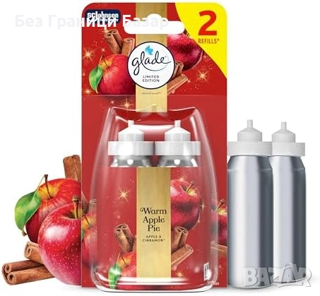 Нов Glade Sense & Spray пълнител Warm Apple Pie 2x18ml Коледен аромат