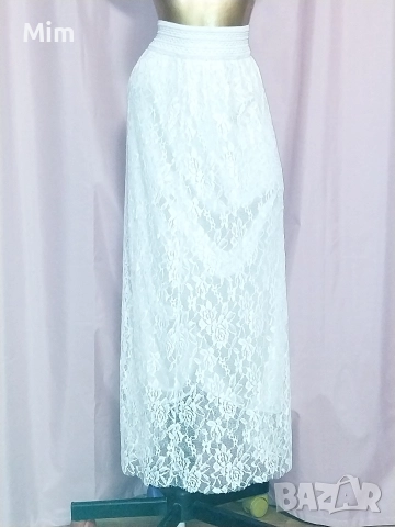 M/XL Бяла ,дантелена ,дълга пола , снимка 7 - Поли - 52658277