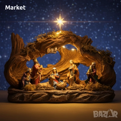 Коледна сцена „Рождество Христово“ – готов комплект с ясли, фигурки и естествен дизайн, снимка 4 - Декорация за дома - 52062978
