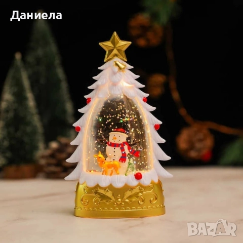 Коледна LED декоративна лампа с вода и брокат – празнична светлина и магия в елховиден дизайн, снимка 3 - Декорация за дома - 52815625