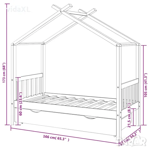 vidaXL Рамка за детско легло с чекмедже, борово дърво масив, 80x160 см, снимка 7 - Бебешки легла и матраци - 56146845