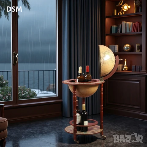 Нов Мини Бар Глобус - Светъл - Поставка за Бутилки  - Подарък - Юбилей!, снимка 2 - Маси - 43129062