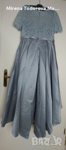 Абитуриентскa рокляAсиметрична сатенена дантела EU 42, XL Цвят  Dysty blue -пепеляво сиво. , снимка 3 - Рокли - 36669839