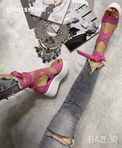 Сандали на платформа - циклама велур - 301-K, снимка 4 - Сандали - 37048909