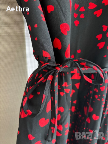 Influence - Черна лятна рокля с червени сърца., снимка 2 - Рокли - 44652412