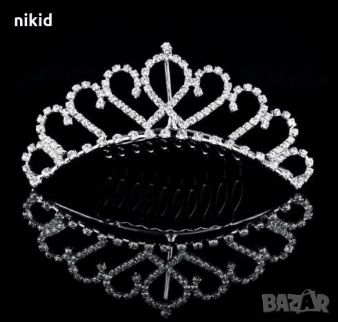 Коронка тиара Сърца метална сребриста корона забождане в коса прическа сватба детска дамска, снимка 1 - Аксесоари за коса - 31268938