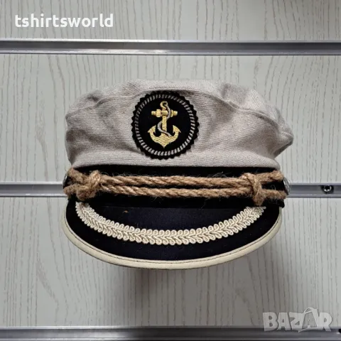 Нова детска капитанска шапка с Котва в бежов цвят