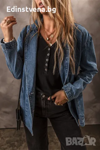 Дамско дънково яке в син цвят, снимка 1