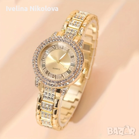 Бляскав дамски комплект часовник и гривна 