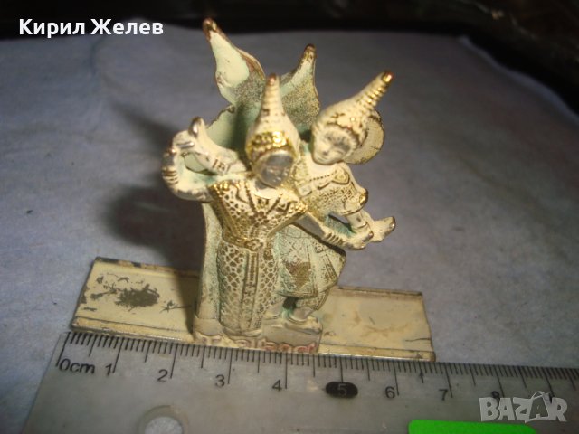 СТАРА ТРАДИЦИОННА ФОЛКЛОРНА ОЛОВНА СТАТУЕТКА - ПОСТАВКА Тайланд с ПОЗЛАТА и ЕМАЙЛ-ПАСТА 30949, снимка 7 - Колекции - 38108246