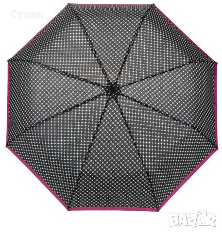 Автоматичен сгъваем чадър за дъжд Черен бордо с бели кръстове 29 см