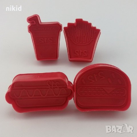 4 бр Хамбургер Бургер Сок Картофи фаст фууд храна пластмасови резци с бутало форми резец форма