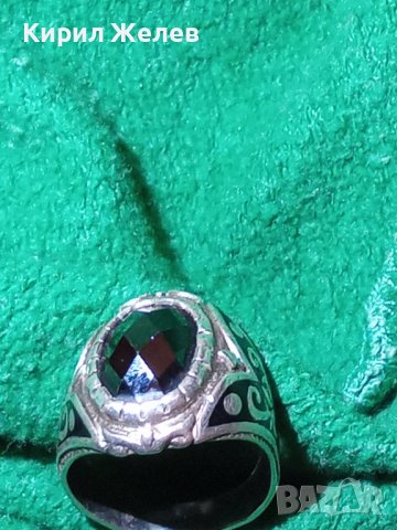 СТАР АНГЛИЙСКИ СРЕБЪРЕН ПРЪСТЕН СРЕБРО 925 НИЕЛО ОРНАМЕНТИКА с ЧЕРЕН АХАТ ФАСЕТИРАН 22279, снимка 6 - Пръстени - 33049568