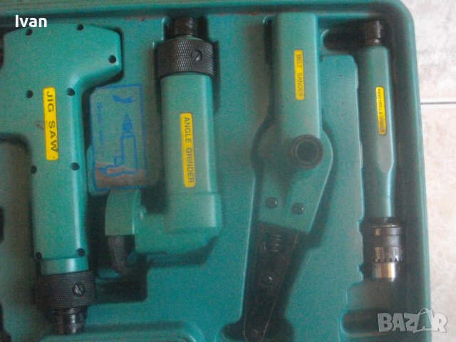 Комплект 5бр. Пневматични Различни Машини Аксесоари В Куфар-Мини Лентов Шлайф,Зеге,Ъглошлайф,Стойка, снимка 9 - Други инструменти - 42445186