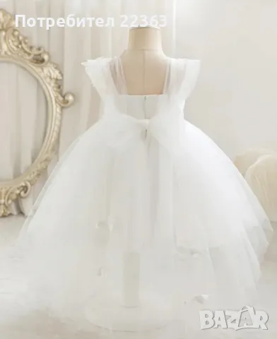 Официална бяла рокля за бебета и деца с апликация пеперуди, снимка 2 - Детски рокли и поли - 47491178