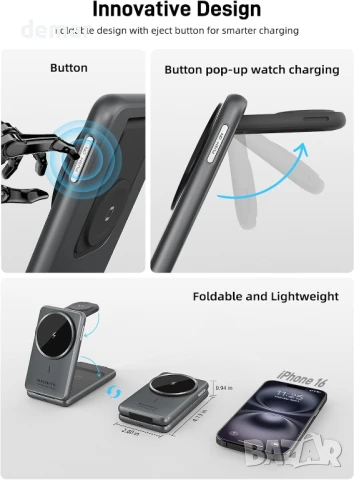 Безжична зарядна станция за Mag-Safe Charger 3 в 1, сгъваема, снимка 5 - Безжични зарядни - 50595571