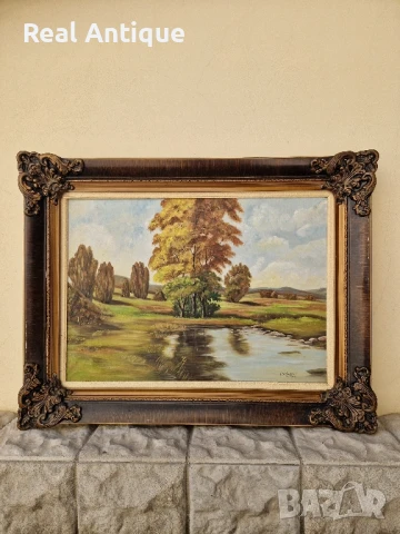 Прекрасна антикварна холандска авторска картина масло върху платно , снимка 2 - Картини - 50687724