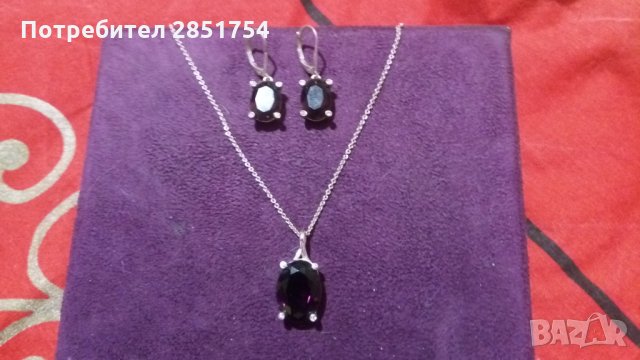 Колие + обеци с камъни в рубинен цвят , снимка 2 - Колиета, медальони, синджири - 31204597