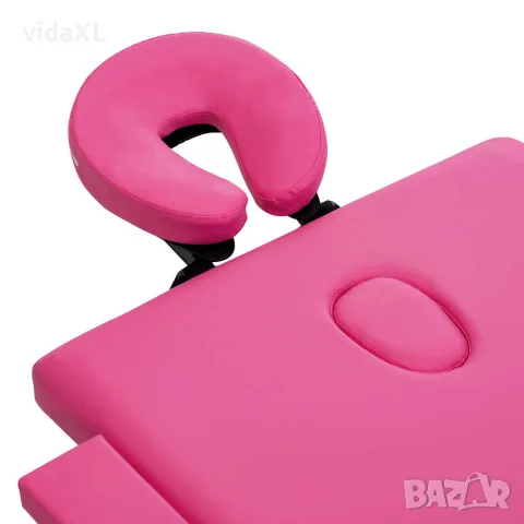 vidaXL Сгъваема масажна кушетка, 2 зони, дърво, розова, снимка 4 - Кушетки - 56146018