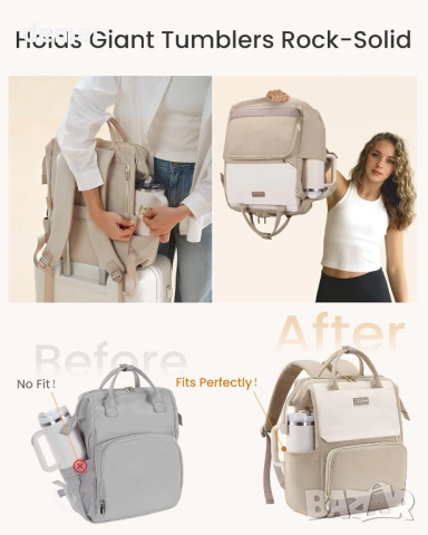 Раница LOVEVOOK за жени, за 15,6 инчов лаптоп с джоб за голяма чаша, снимка 3 - Раници - 54027938