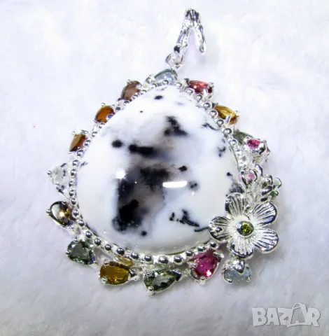 925 сребърно колие с натурален мерлинит  34 карата, подходящо за подарък