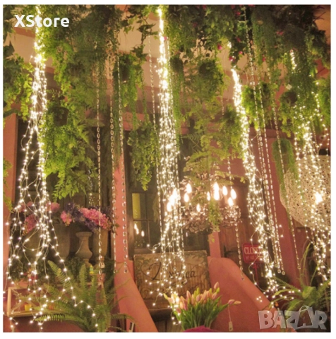 Декоративен сноп от 200 LED светлини, 100-240 V с щепсел, топло бяла светлина, снимка 6 - Лед осветление - 52440462