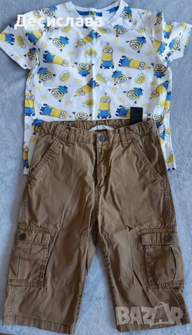 Комплект за момче 8-10 години, карго бермуди, тениска Миньони